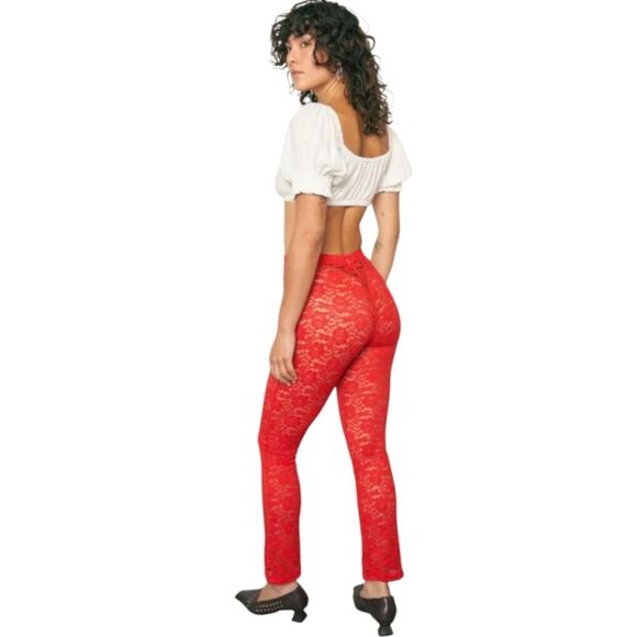 NEW Fashion Brand Company‎ red rose lace sheer elastic waist pants S - Picture 1 of 8